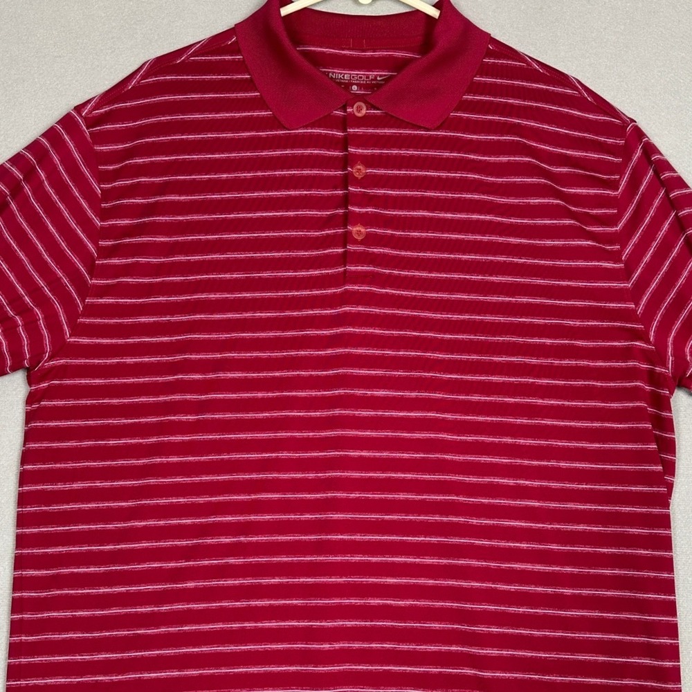 Nike Golf Polo Shirt Mens Large Red Striped Dri-Fit Performance Stretch Rugby